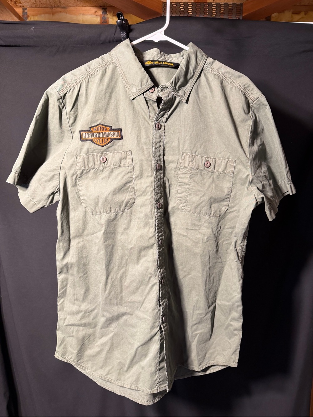 Harley-Davidson V-Twin Short Sleeve Button Up Mechanic Shirt Olive